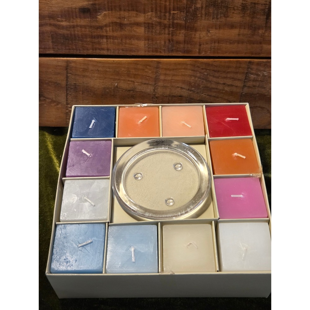 😎The Swiss Colony 12PK Square Votive Candle Set with Glass Holder Multicolor